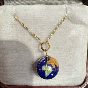 Gold and Blue Globe Pendant Necklace
